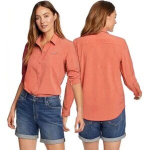 Eddie Bauer Coral UPF 50 Water Guide Long Sleeve/Roll-Tab Button Down Shirt